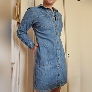 Vintage Talbots Womens Denim Button Down Dress Blue Long Sleeve